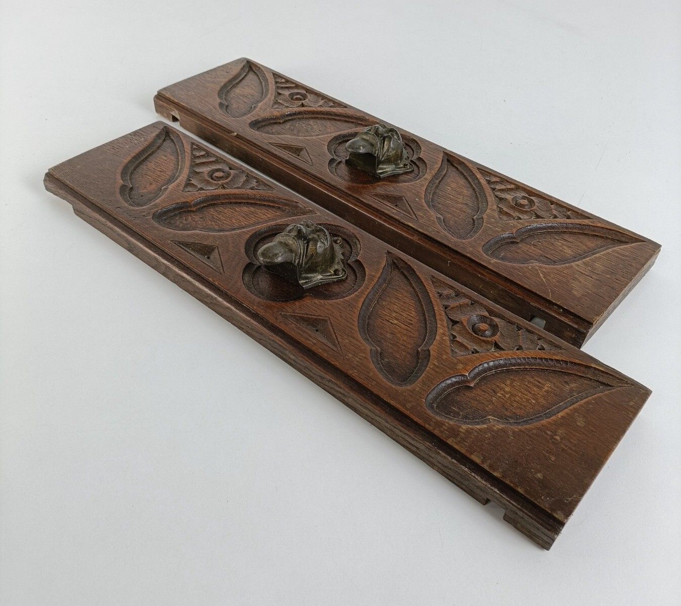 Antique Gargoyle Pair Corbels Hand Carved Wood  Architectural Reclaimed Trims Pa photo furniture
