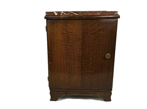 Art Deco Antique Nightstand End Table Wood Marble Top Cabinet Stylish