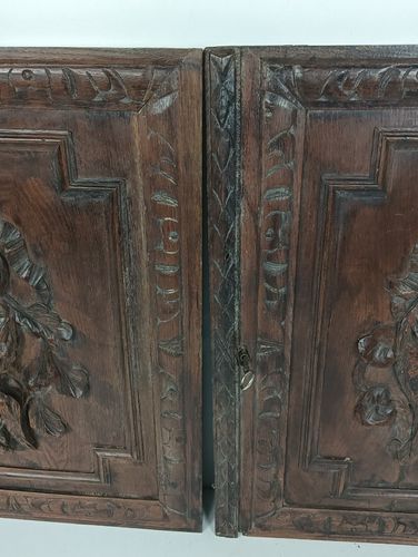Pair Antique French Hand Carved Wood Door Panels Reclaimed Architectural Herons photo 324.0