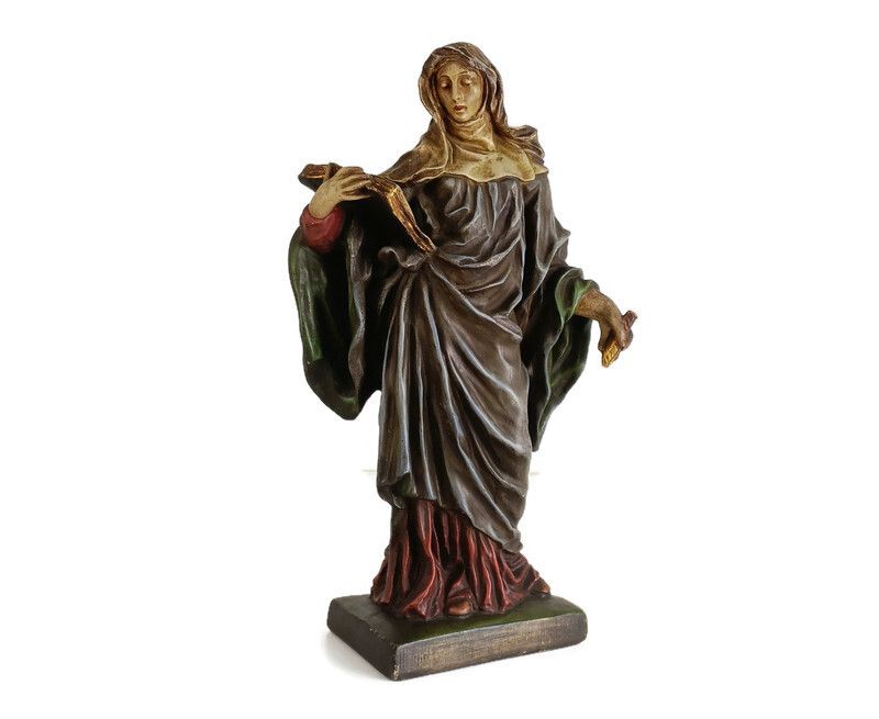 Gorgeous Statue Plaster Saint Margaret Queen Of Scotland Collector Htf