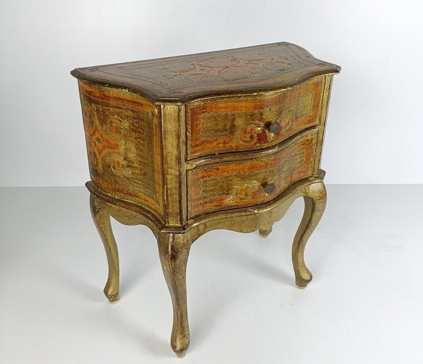 Florentine Nightstand End Table Hall Cabinet Chest Of Drawers Gold Gilded Mid Ce photo Furniture