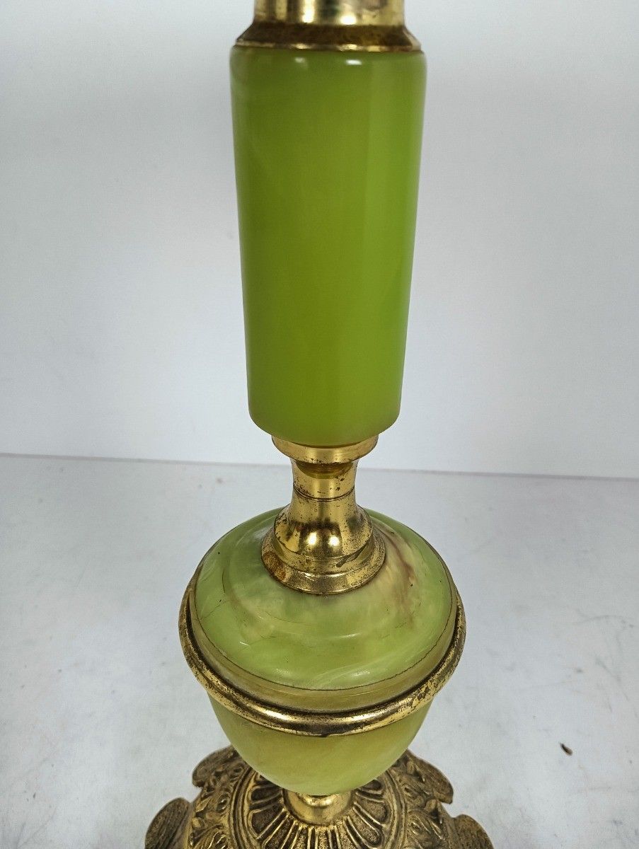 Side Occasional Table Ornate Brass Faux Marble Pedestal Plant Stand Hollywood Re photo for sale