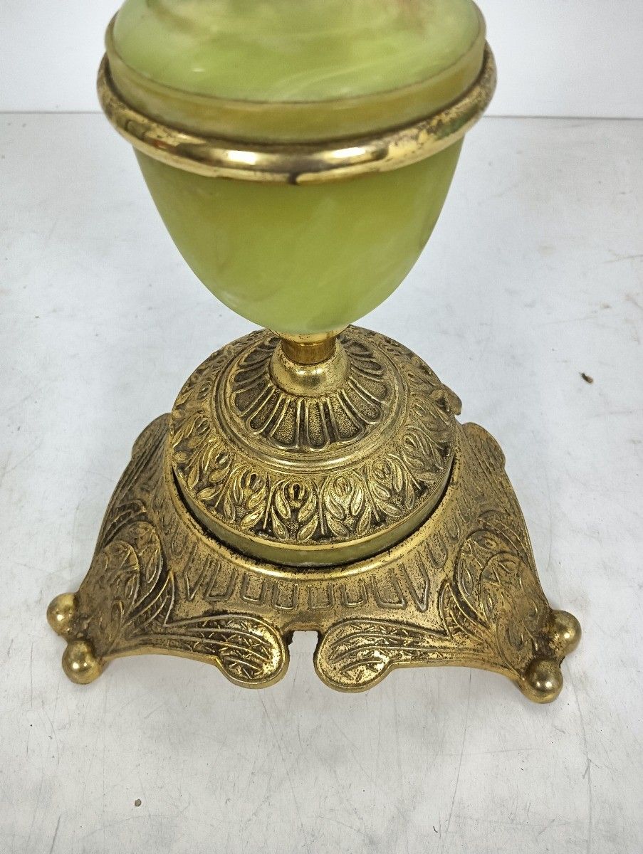 Side Occasional Table Ornate Brass Faux Marble Pedestal Plant Stand Hollywood Re photo vinterior