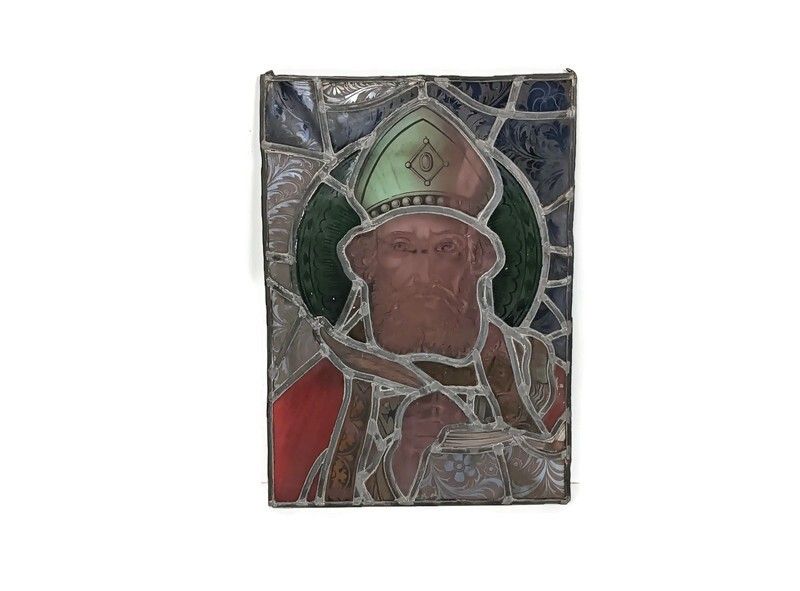 Antique 19th Century Glass Stained Leaded Glass Window Saint Church Salvaged