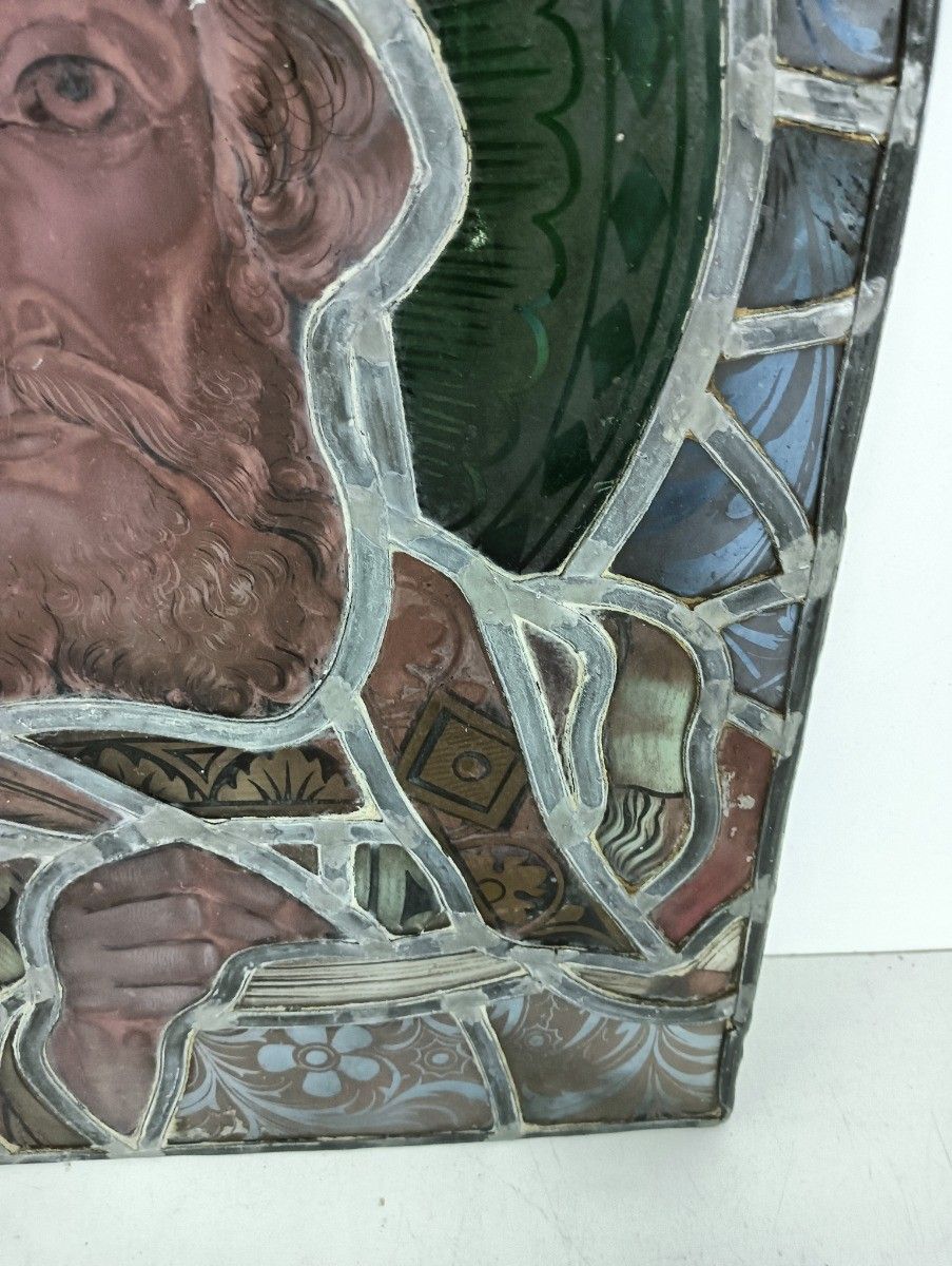 Antique 19th Century Glass Stained Leaded Glass Window Saint Church Salvaged photo 405.0