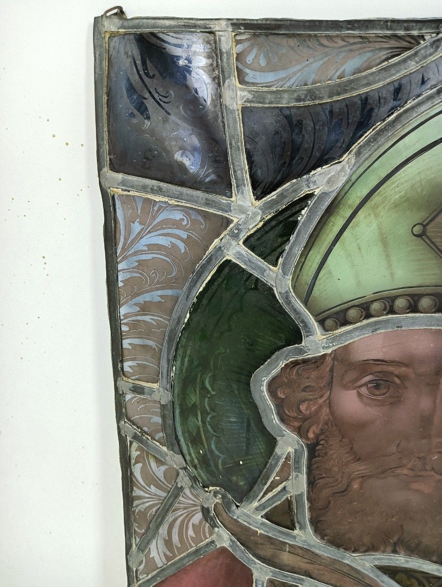 Antique 19th Century Glass Stained Leaded Glass Window Saint Church Salvaged photo vinterior