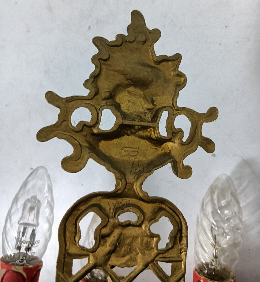 324.0 Pair French Brass Triple Wall Sconces Candelabras Victorian Style Limoges Sevres photo