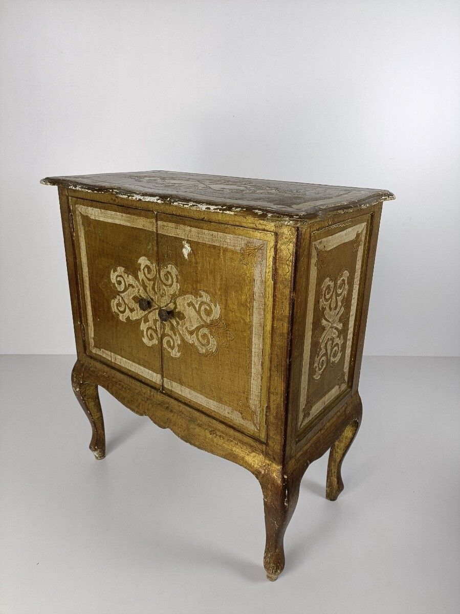 Florentine Wood Nightstand End Table Hall Cabinet White Gold Gilded Italian  Hol photo furniture