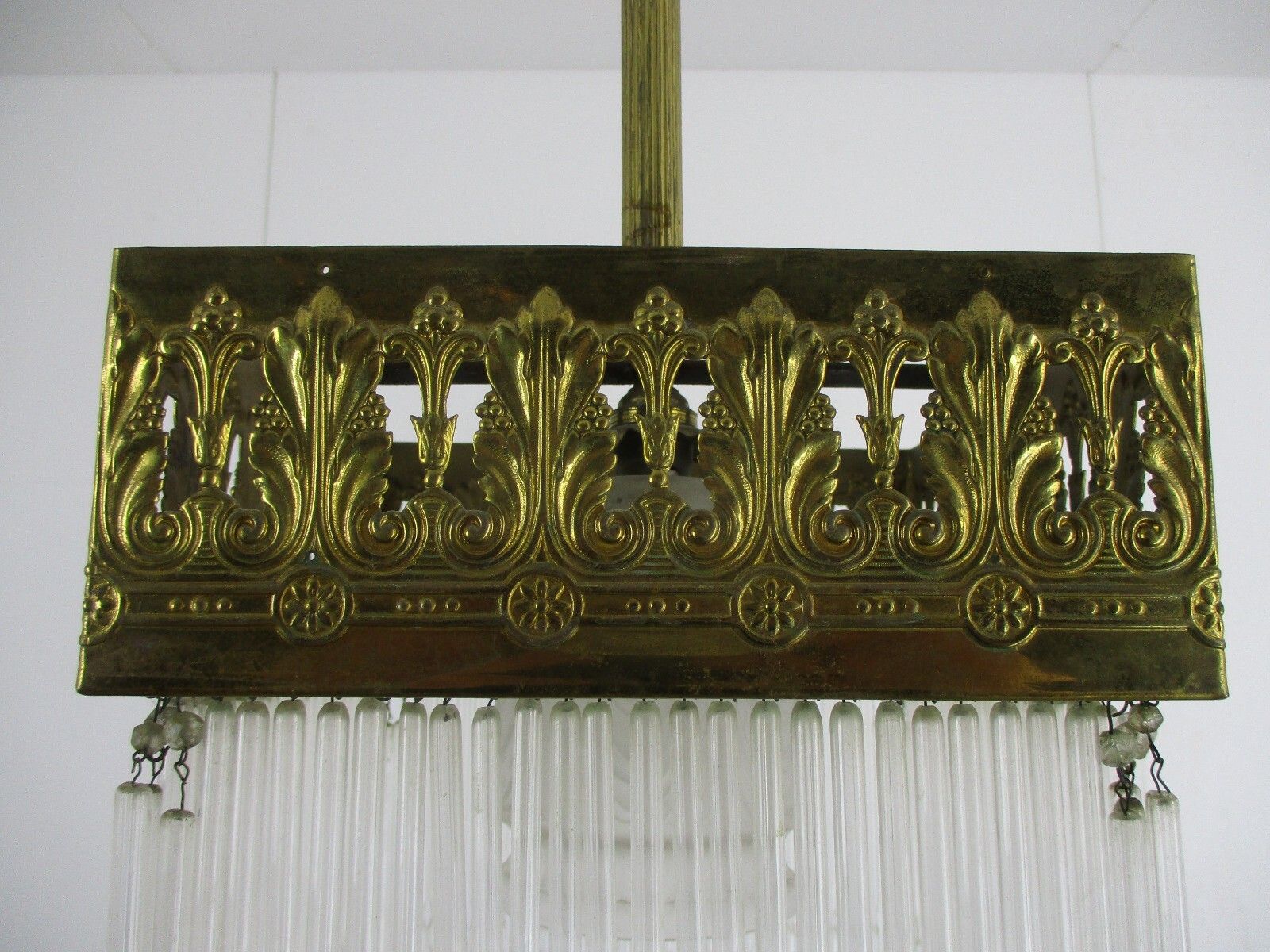 Jugendstil Hall Lamp Chandelier Prisms Copper Glass Antique Hanging Light photo vinterior