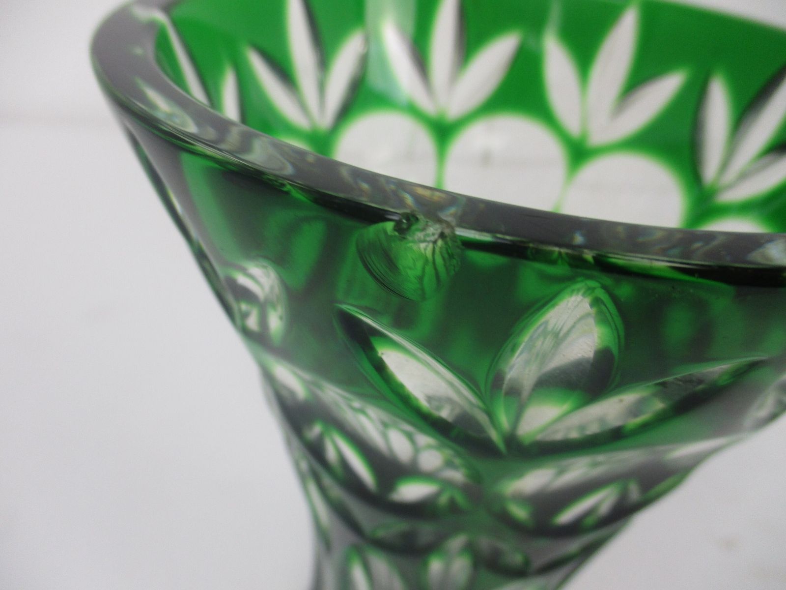 Green Cut To Clear Crystal Vase Val St Lambert Style? Art Glass photo 182.0