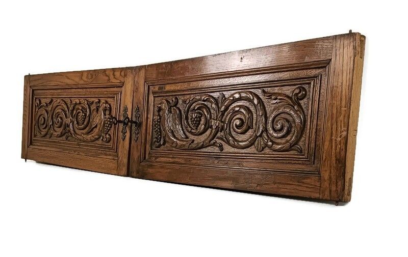 Pair Antique Door Panels Carved Wood Ornate Birds Of Paradise Architectural Recl