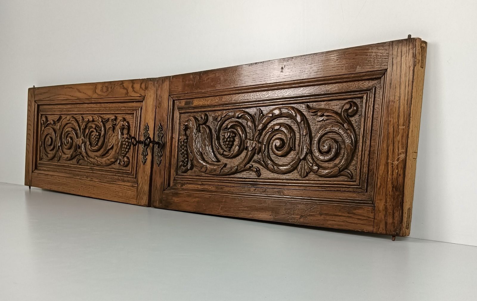 Pair Antique Door Panels Carved Wood Ornate Birds Of Paradise Architectural Recl photo for sale