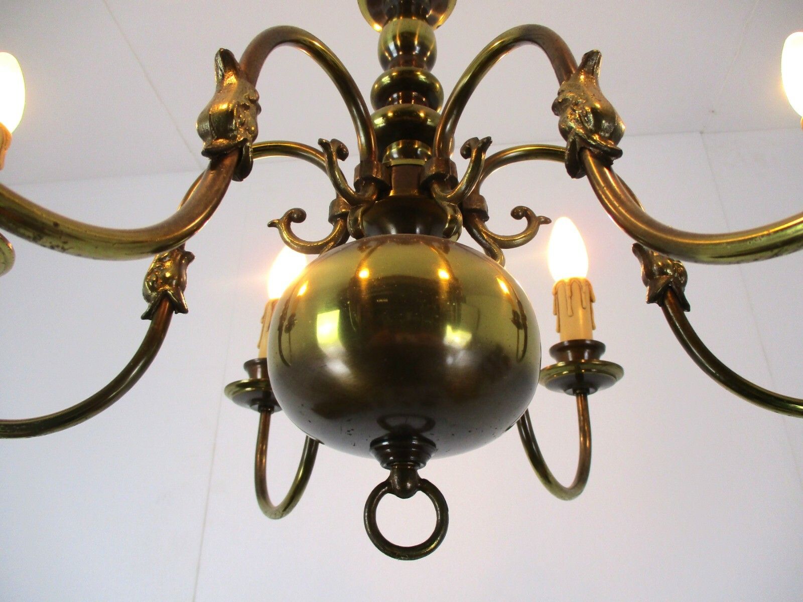 Flemish Dutch Chandelier 6 Arm Lights Brass Eagle Barn Farm Countryhouse Style photo Lighting