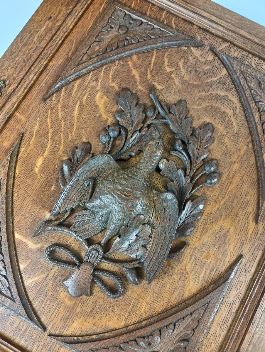 photo furniture Pair Antique  Hand Carved Wood Door Panels Pheasants Hunt Reclaimed Architectura