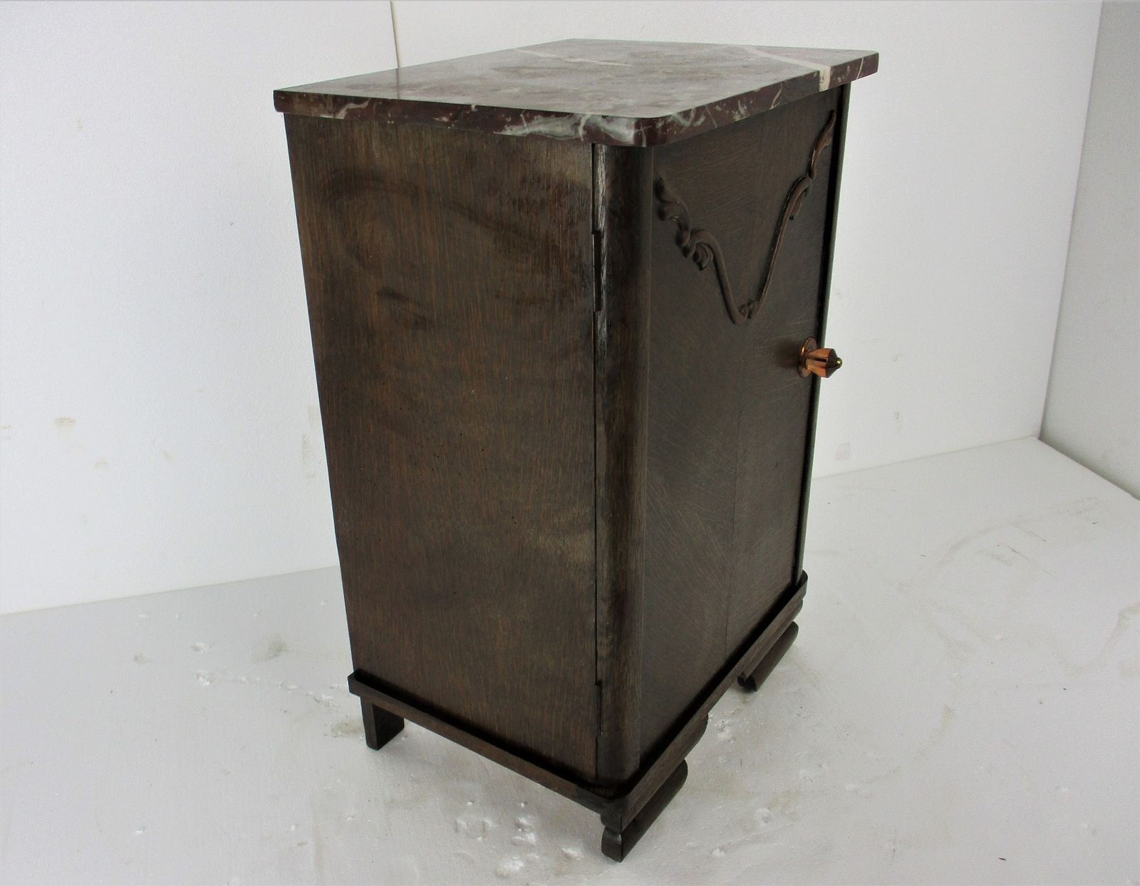 Antique Art Deco Art Nouveau Brown Marble Top Side Cabinet Table Nightstand Stun photo Furniture