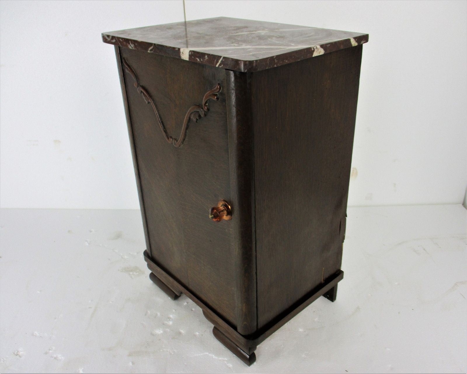 Antique Art Deco Art Nouveau Brown Marble Top Side Cabinet Table Nightstand Stun photo 198.0