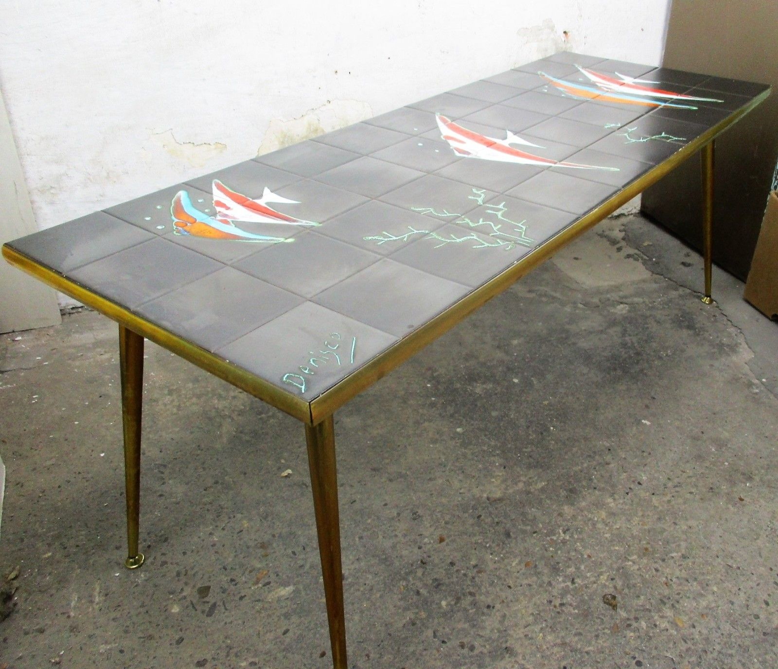 Mid Century Coffee Table Italian Art Design Ceramic Signed By Denisco Street Art photo furniture