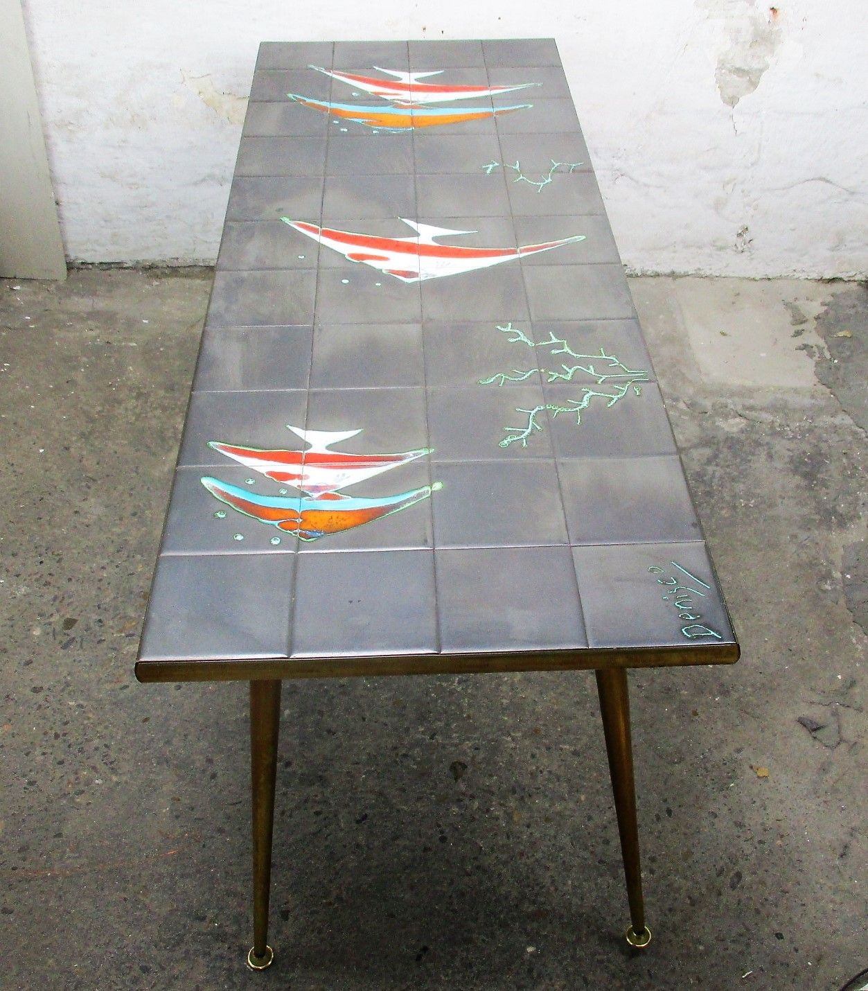 photo furniture Mid Century Coffee Table Italian Art Design Ceramic Signed By Denisco Street Art
