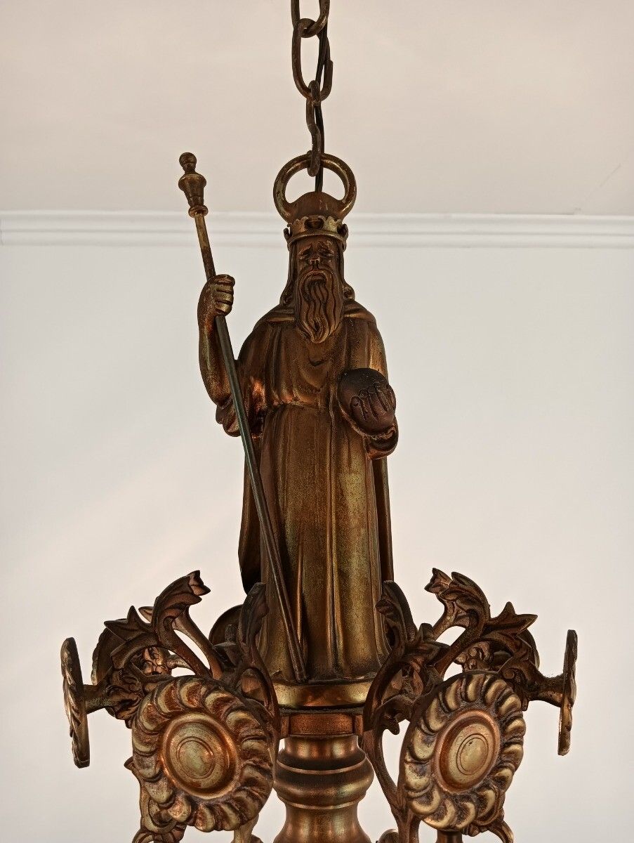 Stunning Flemish Bronze Hunting Castle Chandelier Saint Hubertus Horn Deer 8 L photo Lighting