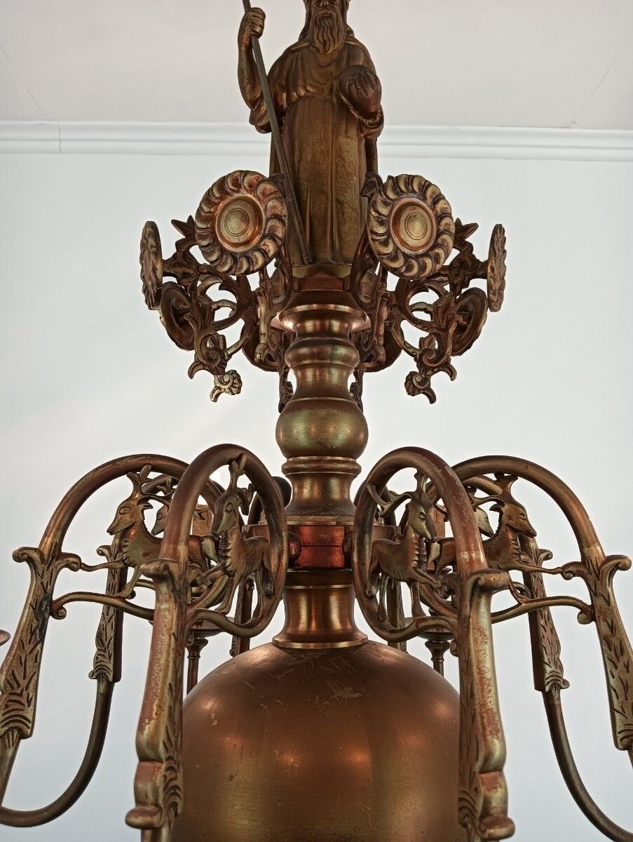 Stunning Flemish Bronze Hunting Castle Chandelier Saint Hubertus Horn Deer 8 L photo 2430.0