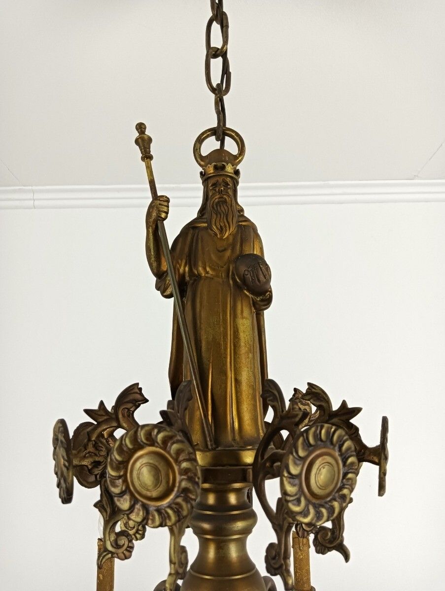 photo furniture Stunning Flemish Bronze Hunting Castle Chandelier Saint Hubertus Horn Deer 8 L