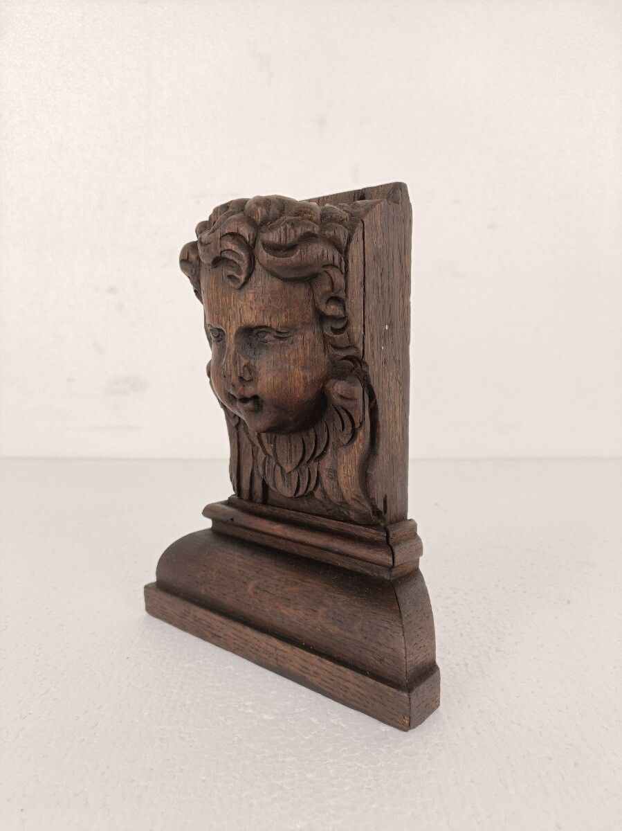 Corbel Hand Carved Wood Architectural Reclaimed Trim Putti Angel Head Antique photo 178.0