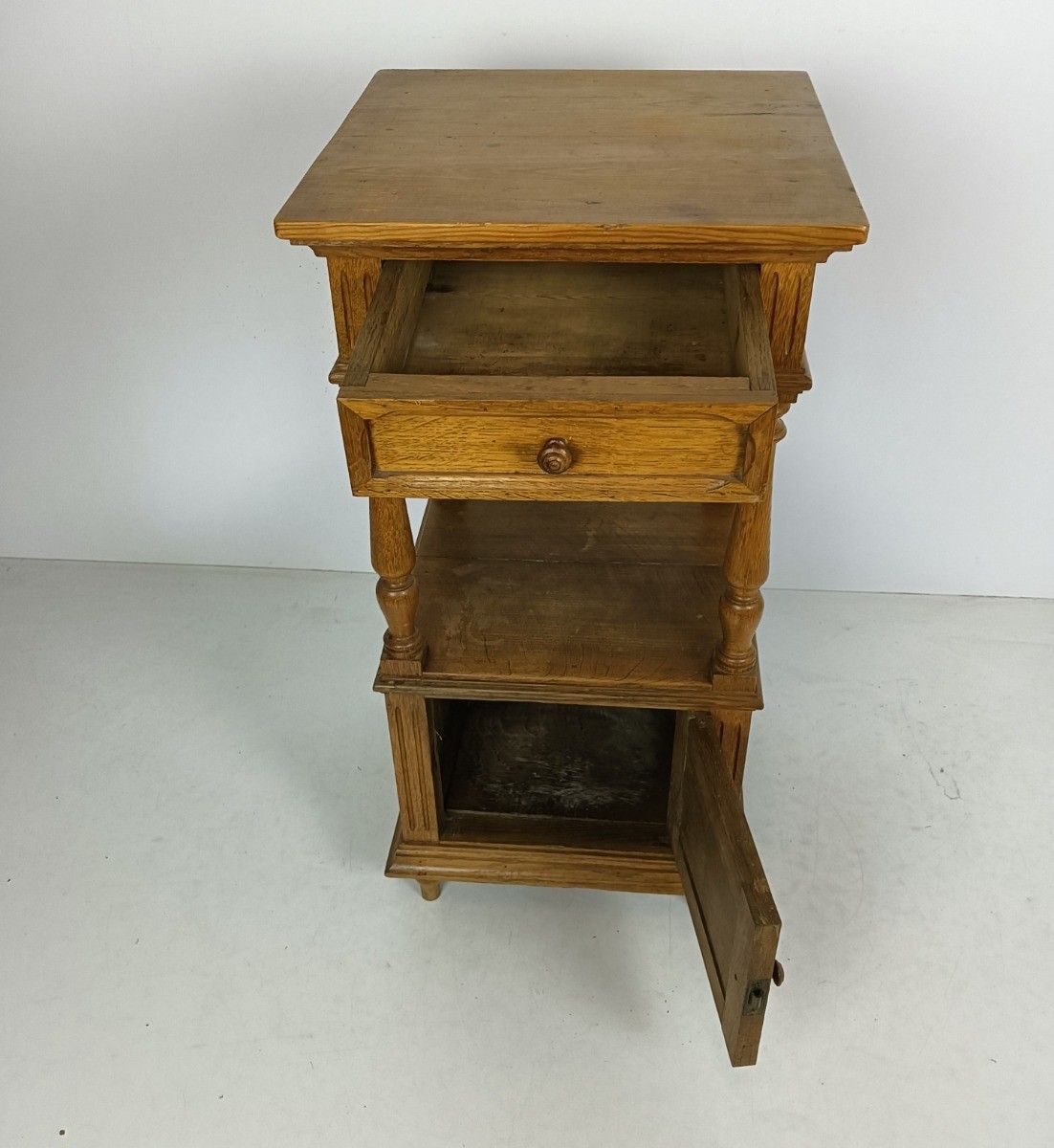 Antique Art Deco Nightstand Carved Wood  Two Tier End Table Bedroom Cabinet Pine photo furniture