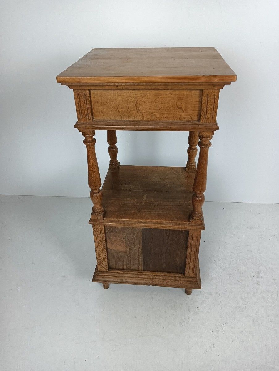 Antique Art Deco Nightstand Carved Wood  Two Tier End Table Bedroom Cabinet Pine photo for sale