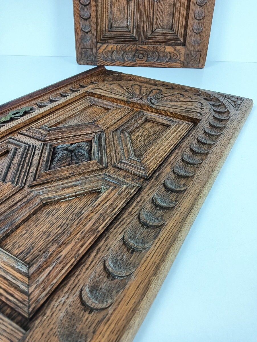 Pair Antique Door Panels Carved Wood Ornate Stunning Architectural Reclaimed Sal photo vintage