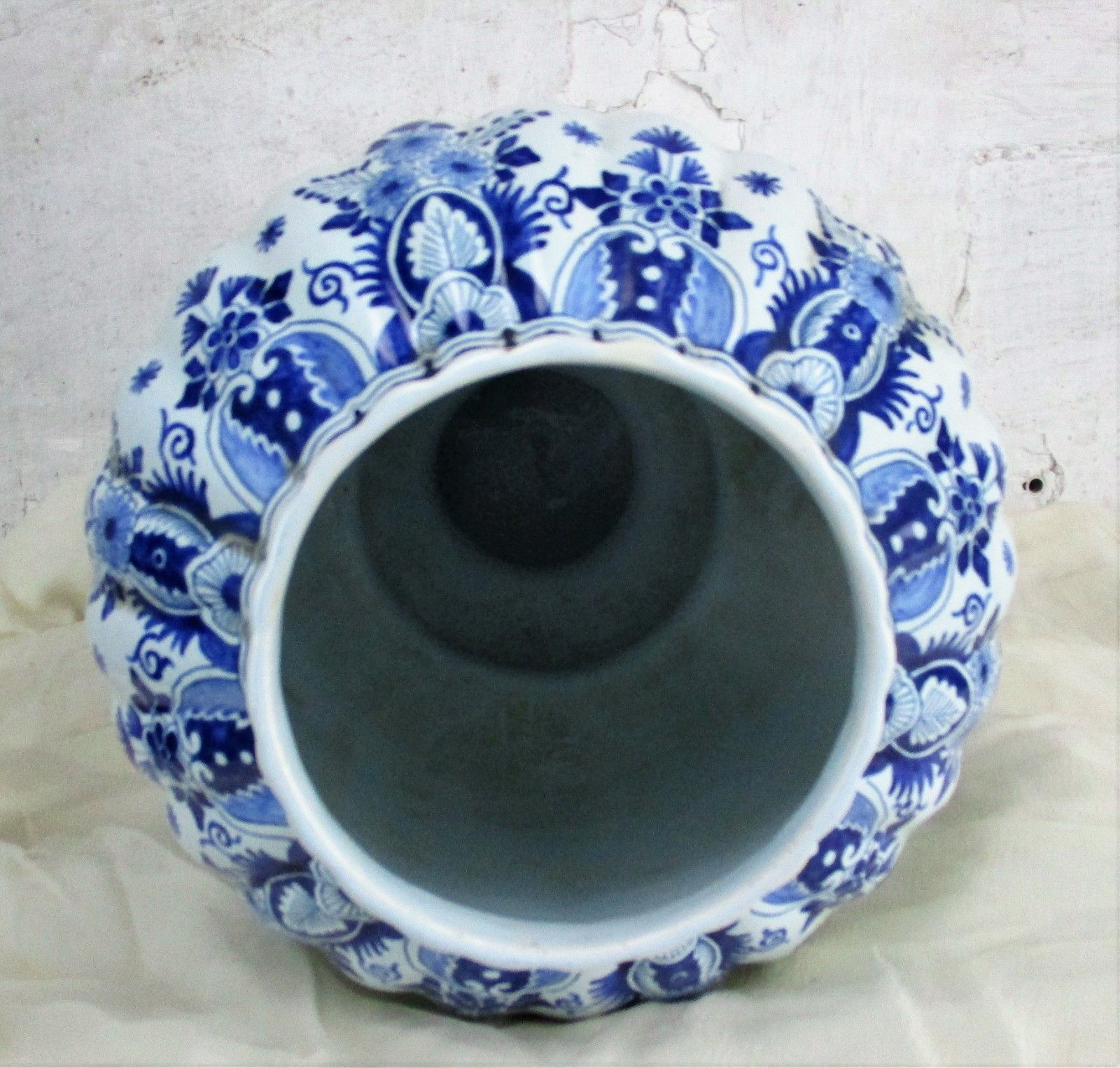photo furniture Antique 19th C Xl  Marked The Three Bells Delft Vase Urn Peacocks Htf 20.86"