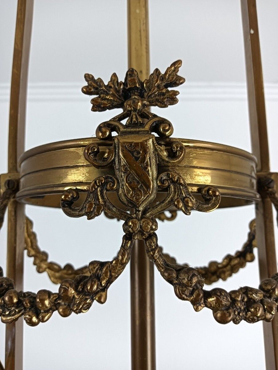 photo for sale Art Nouveau Chandelier Bronze Doré Coat Of Arms Dragons Huge  5 Lights Stunning