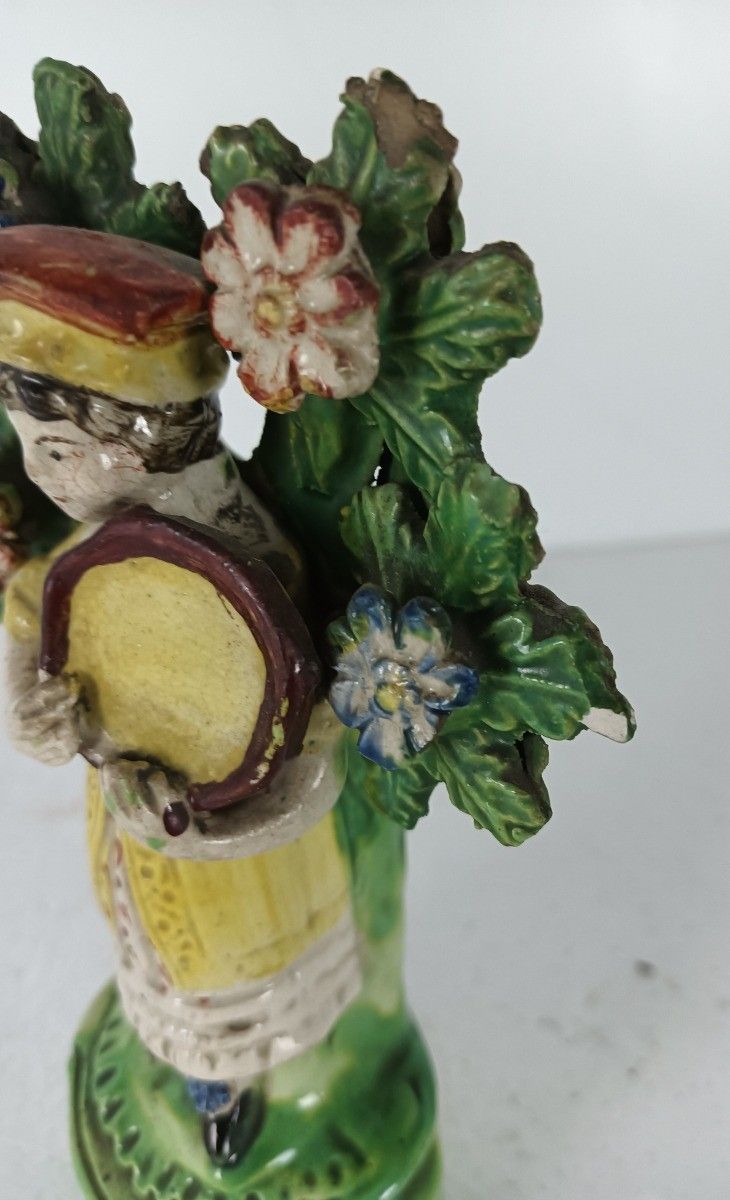 Show Woman Pearlware Bocage Figure Walton  Staffordshire Pottery Antique 19th C photo furniture