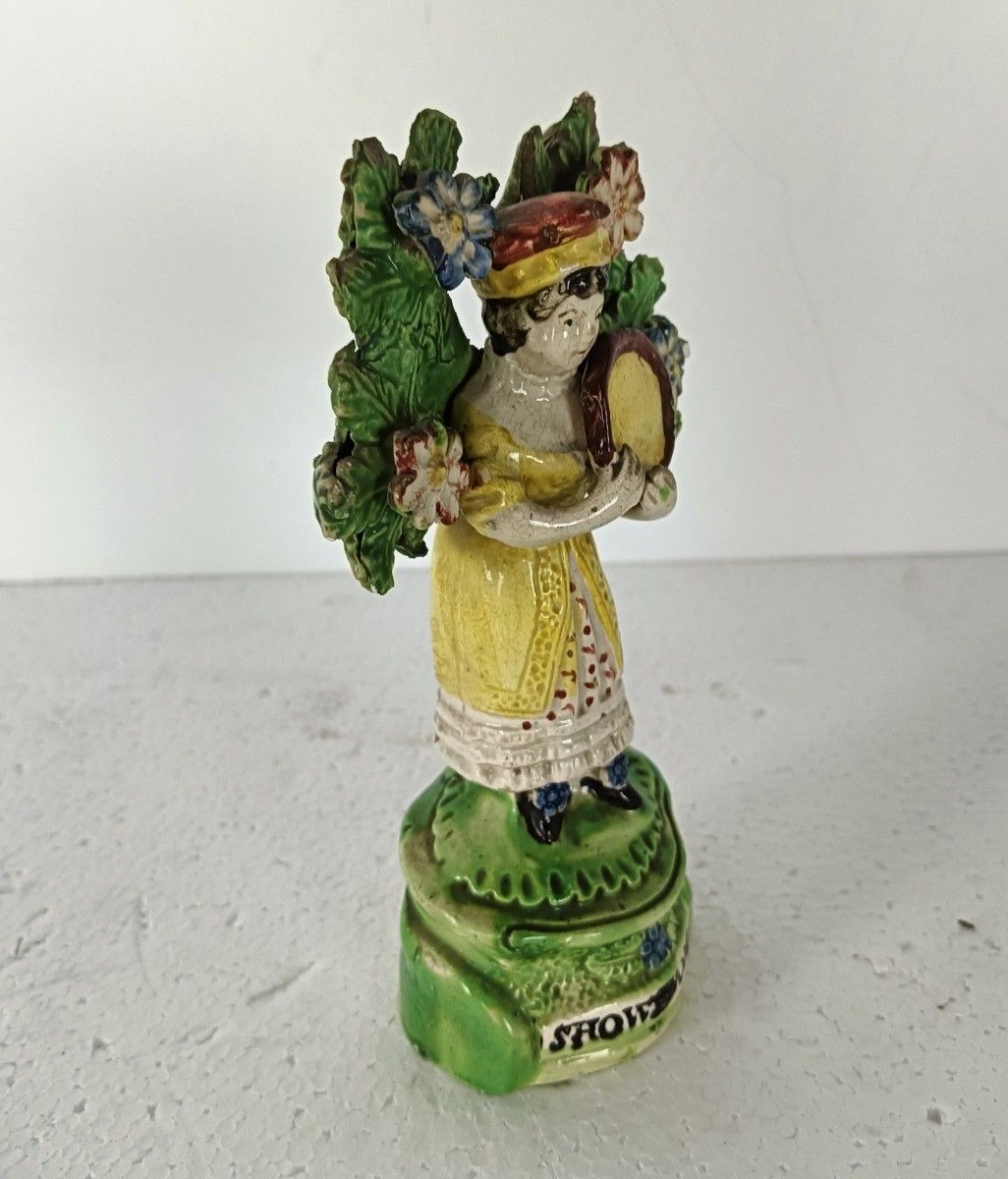 Show Woman Pearlware Bocage Figure Walton  Staffordshire Pottery Antique 19th C photo Home Decor