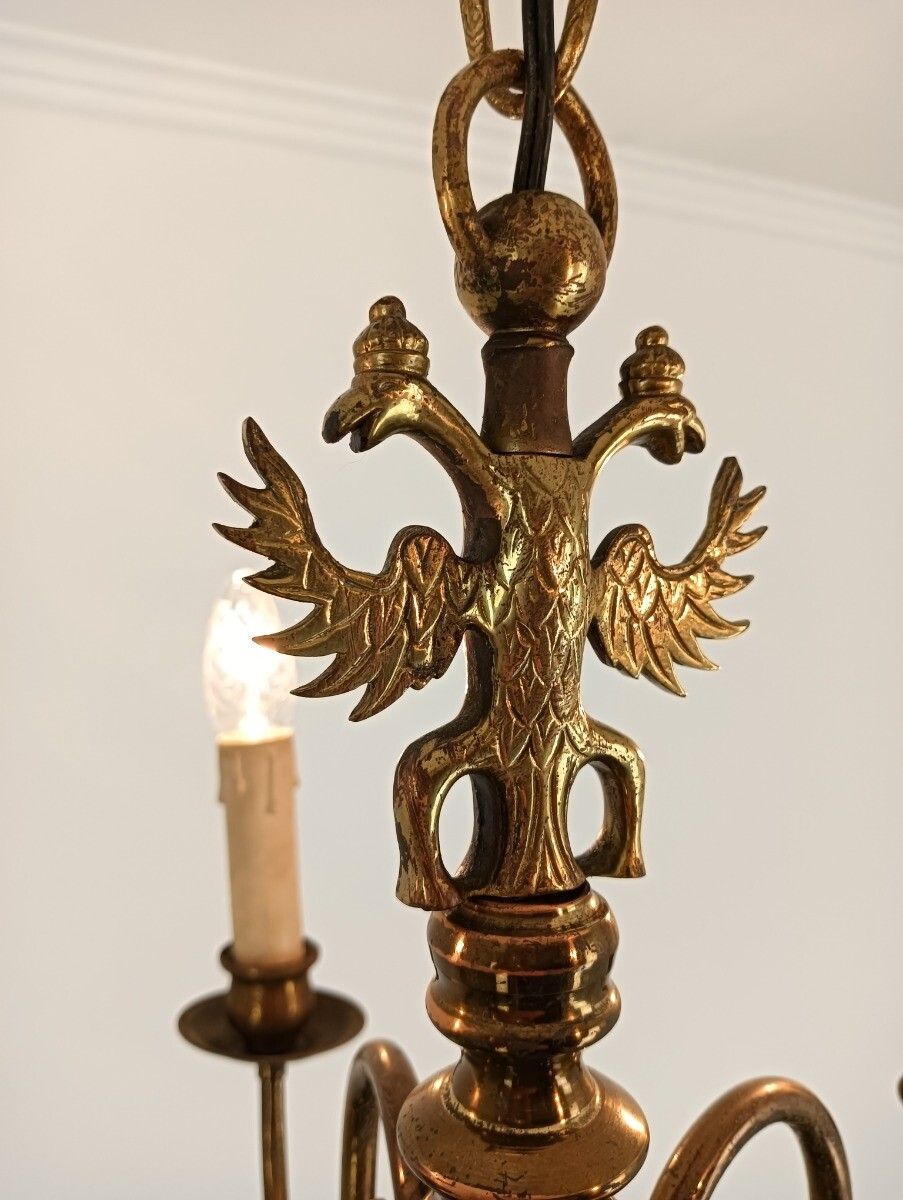 Chandelier 5 Lights Arms Brass Flemish Dutch Mid Century Farm Country Style Vint photo 283.0