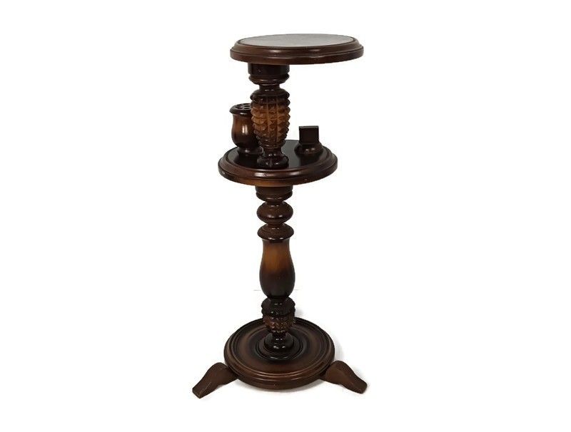 Hand Carved Ornate Wood Hand Carved Pedestal Smokers Table  Cigarette Holder Ba
