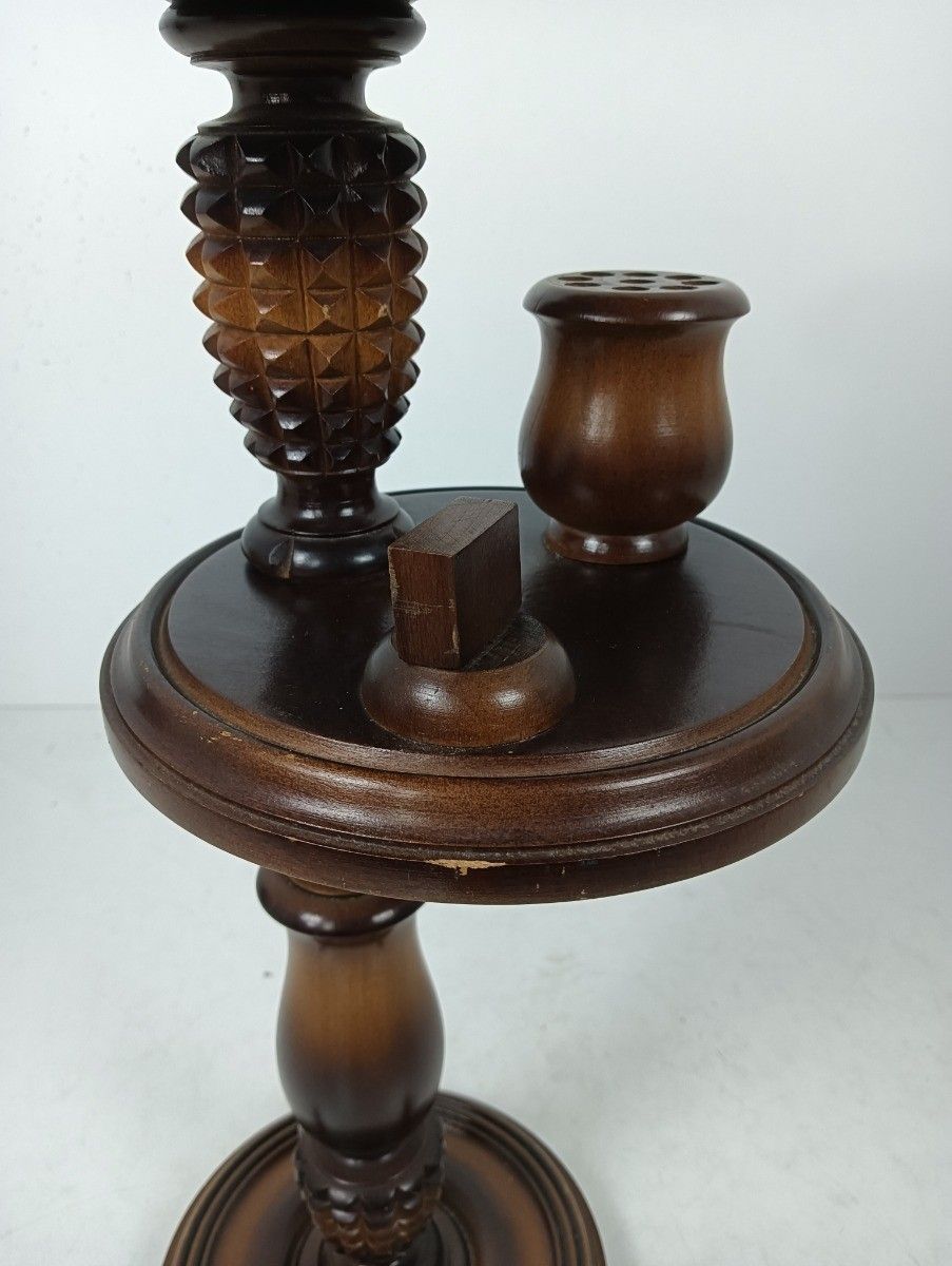 Hand Carved Ornate Wood Hand Carved Pedestal Smokers Table  Cigarette Holder Ba photo furniture