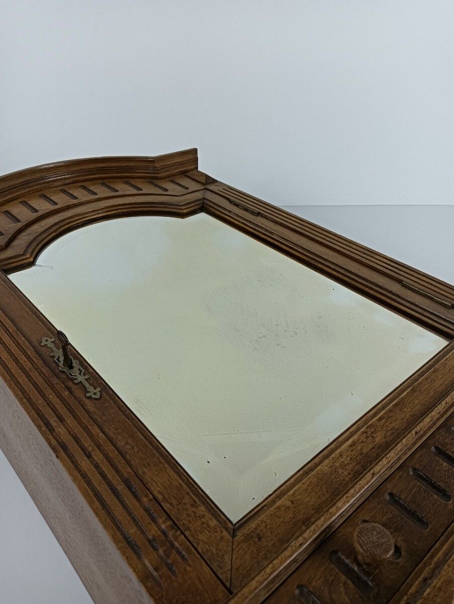photo furniture Gorgeous Hand Carved Wooden Medicine Apothecary Pharmacy Cabinet Beveled Glass A