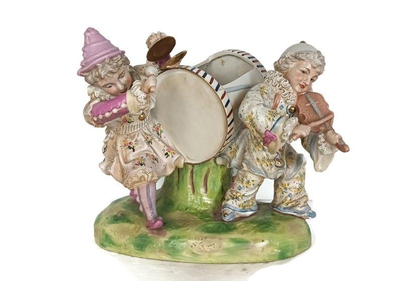 Sweet Figurine Indoor Planter  Musicians Porcelain Group Meissen Attributed Germ