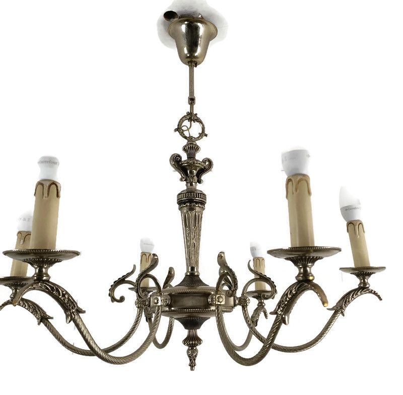 Silver Plated Empire Style 6 Arm Lights Chandelier Modernist Vintage