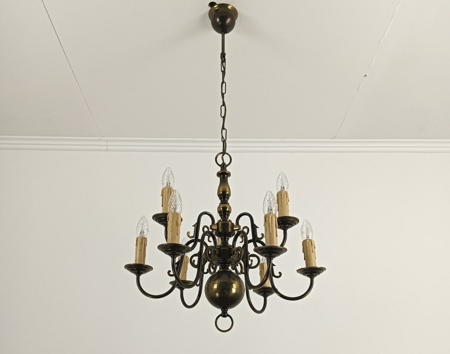 Flemish Dutch Chandelier Brass 9 Lights  Two Tier Vintage Farmhouse Barn Style photo furniture