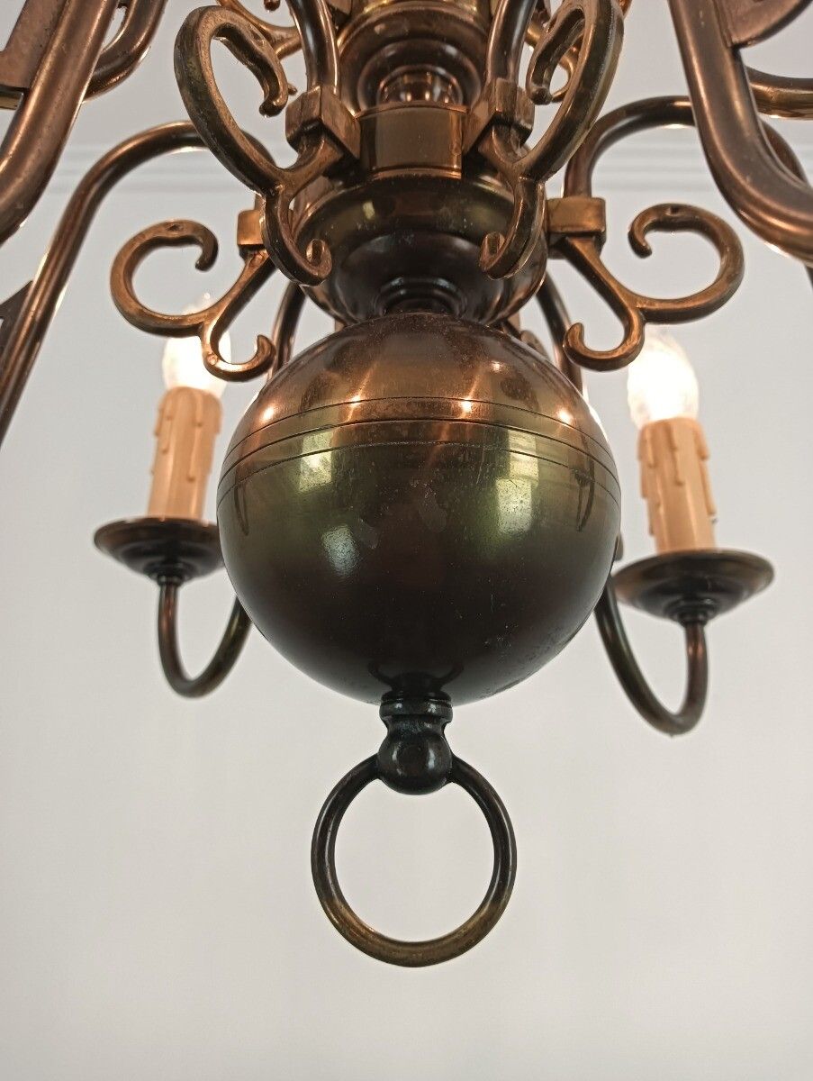 Flemish Dutch Chandelier Brass 9 Lights  Two Tier Vintage Farmhouse Barn Style photo 487.0