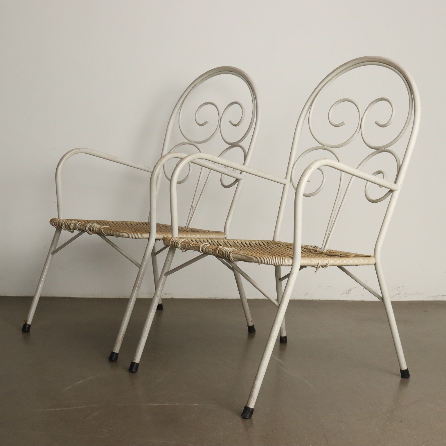 Vintage Garden Chairs Enamelled Iron Plastic Design Italy 1960s photo Furniture