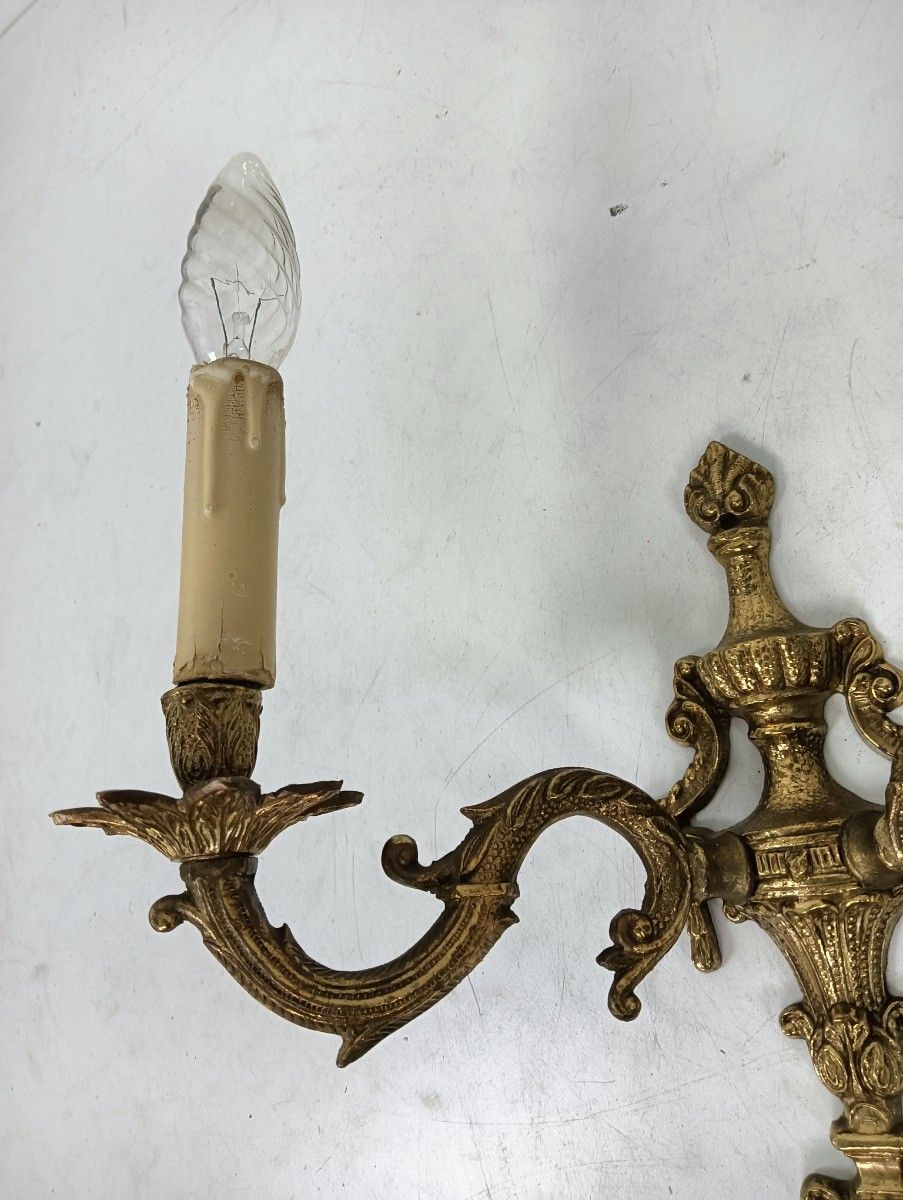 Pair Of Double Wall Lights Sconces Brass Ornate Hollywood Regency Vintage Lovely photo furniture