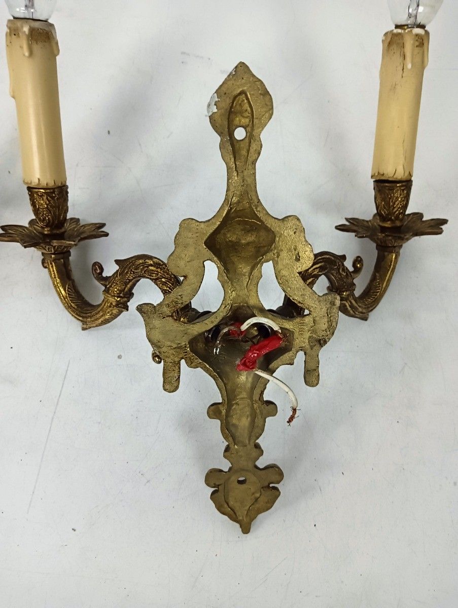 Pair Of Double Wall Lights Sconces Brass Ornate Hollywood Regency Vintage Lovely photo vintage