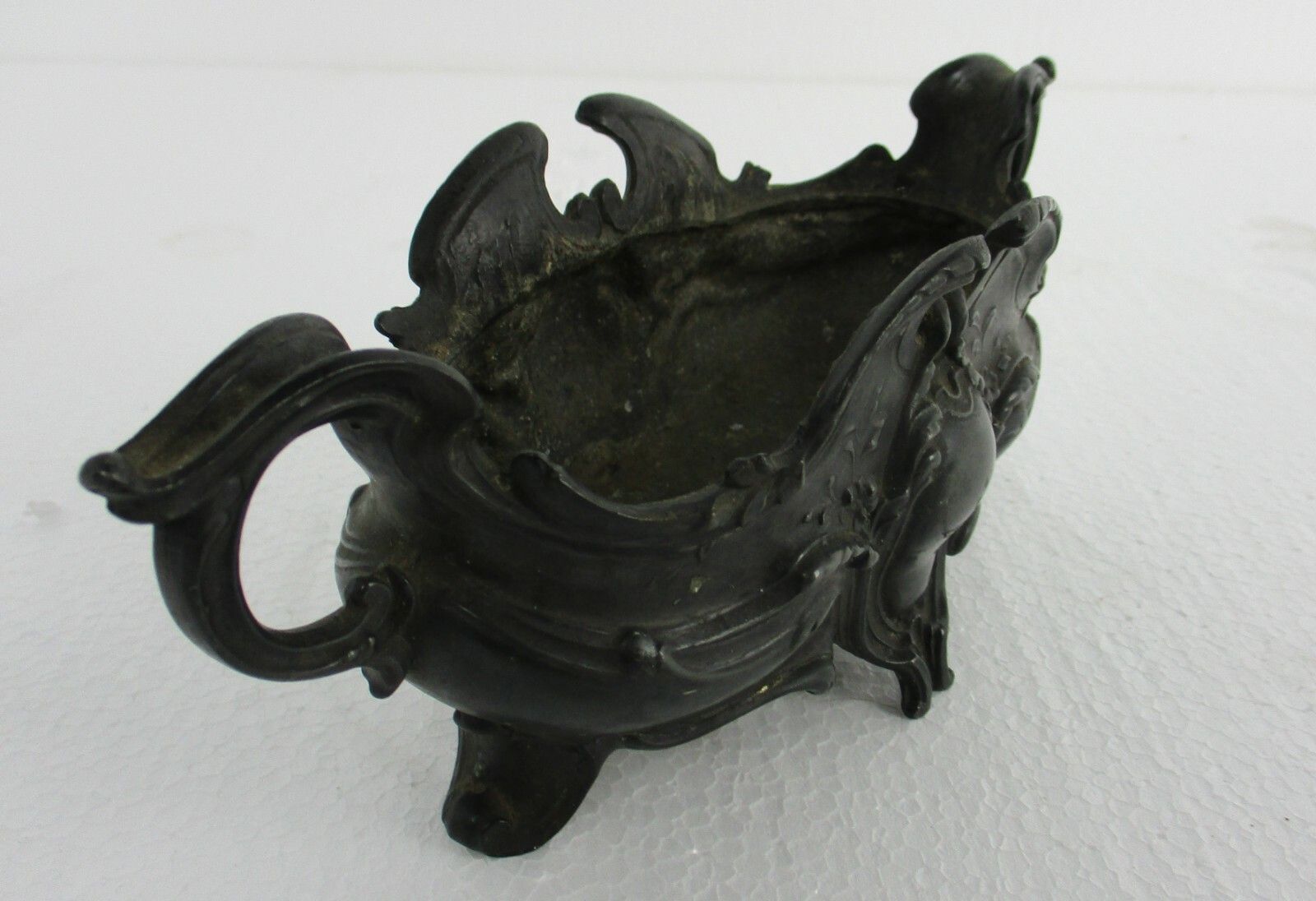Faux Brass Spelter Planter Jardinière Ornate Embossed Centerpiece Legged photo for sale