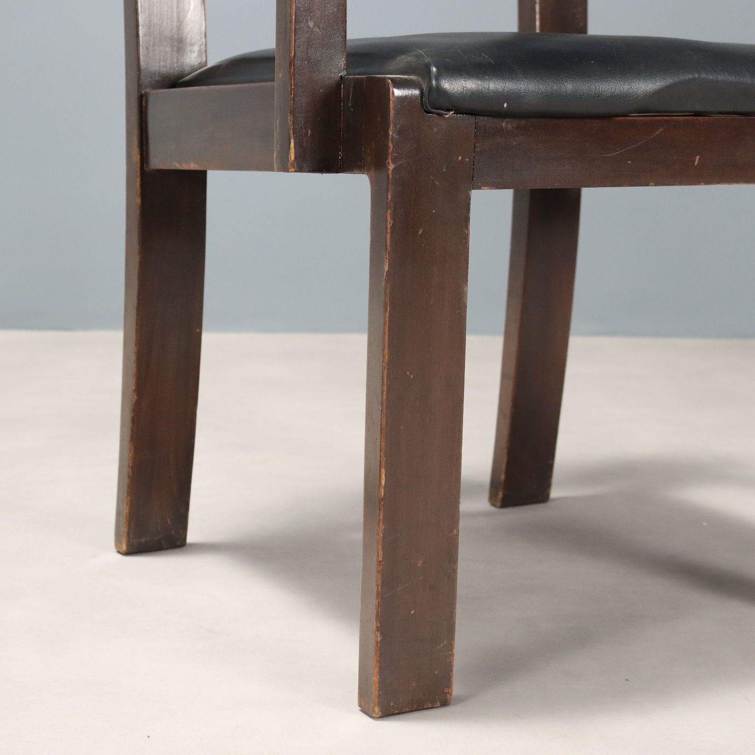 Vintage Chairs Deco Style Wood Black Leather Italy 1940s 1950s photo vinterior