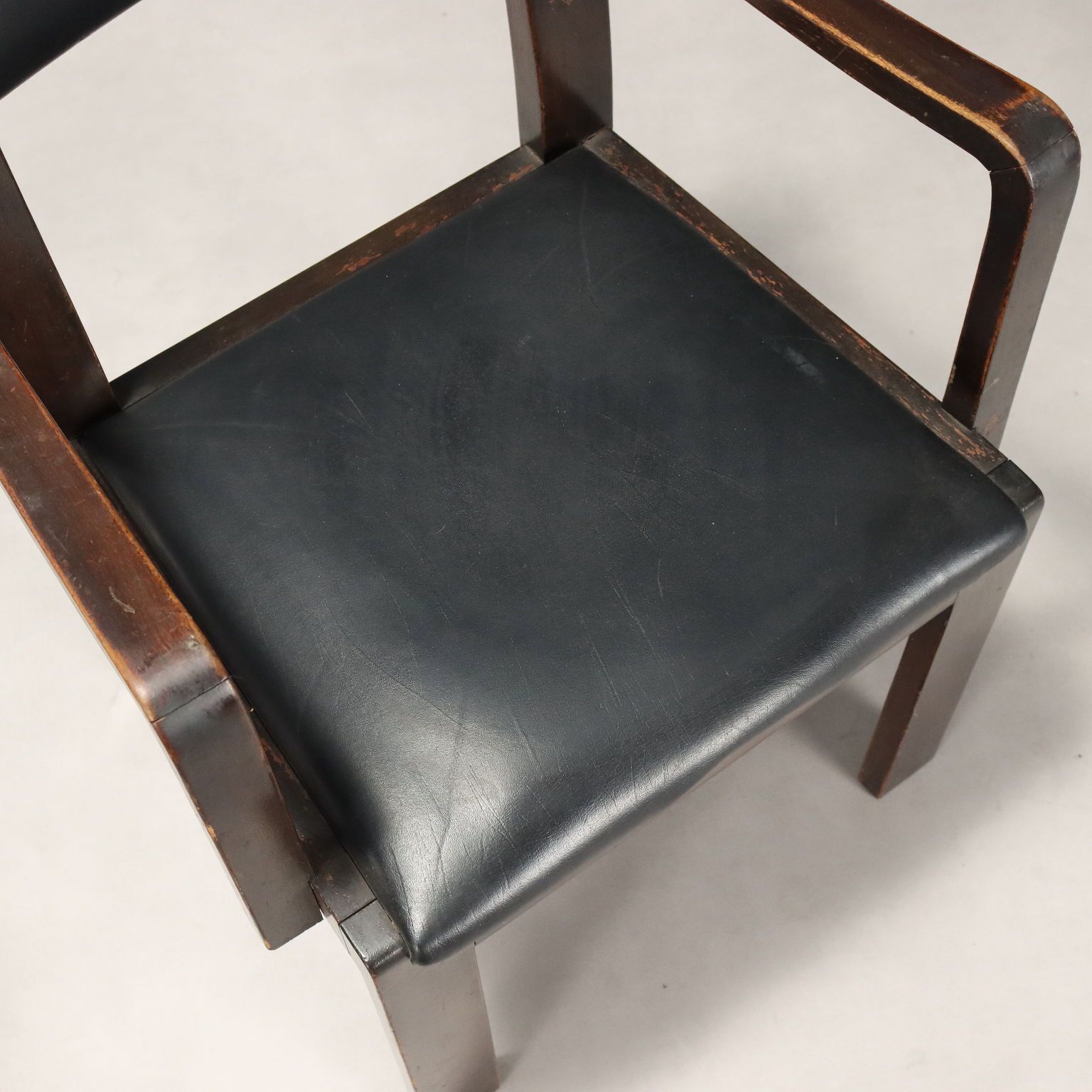 Vintage Chairs Deco Style Wood Black Leather Italy 1940s 1950s photo buy