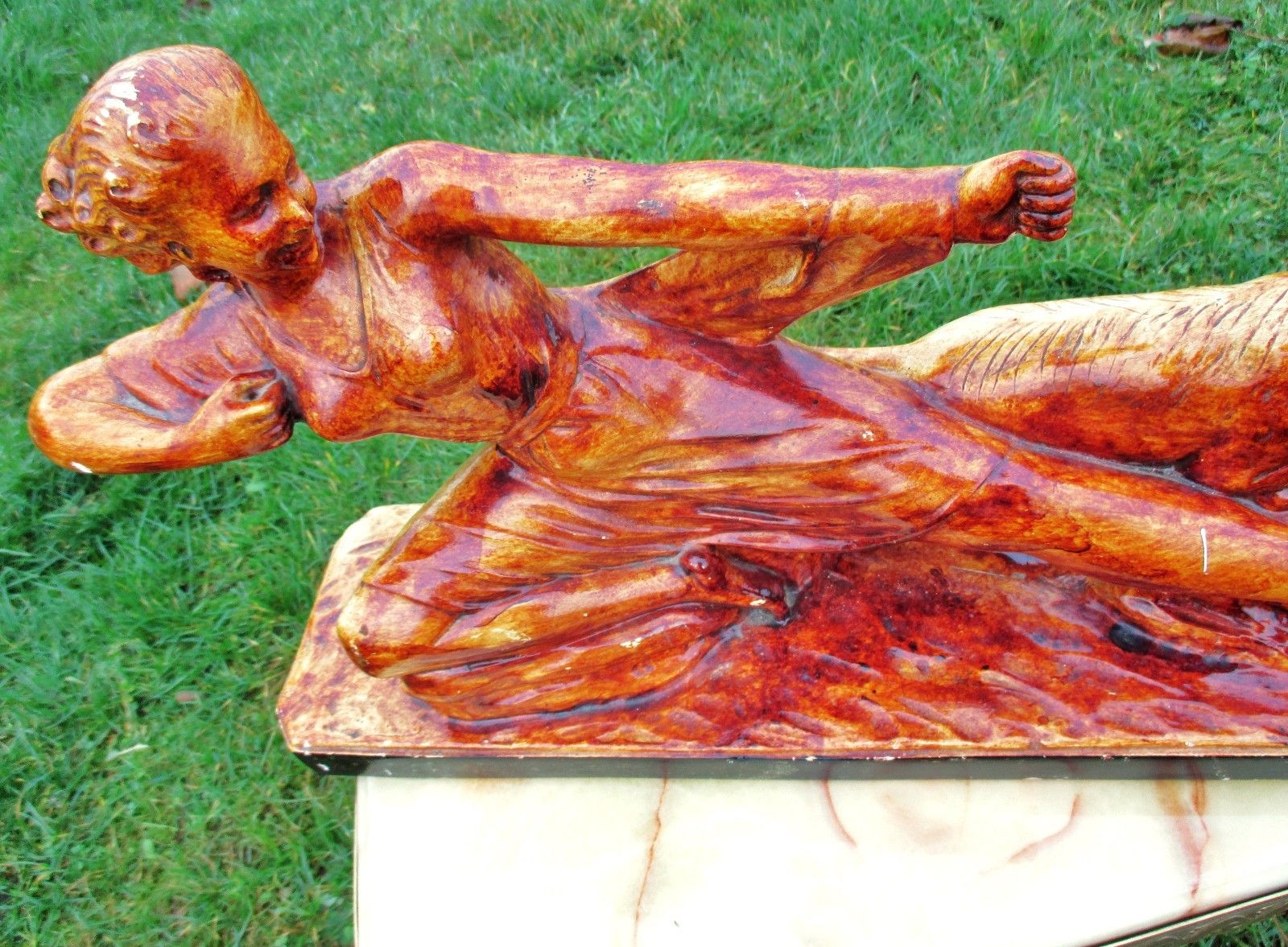 Plaster Statuette Diana Hound Goddess Hunter Dog Vintage Bauhaus Style photo 74.0