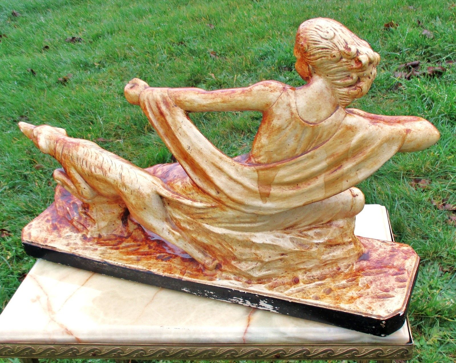 Plaster Statuette Diana Hound Goddess Hunter Dog Vintage Bauhaus Style photo vinterior