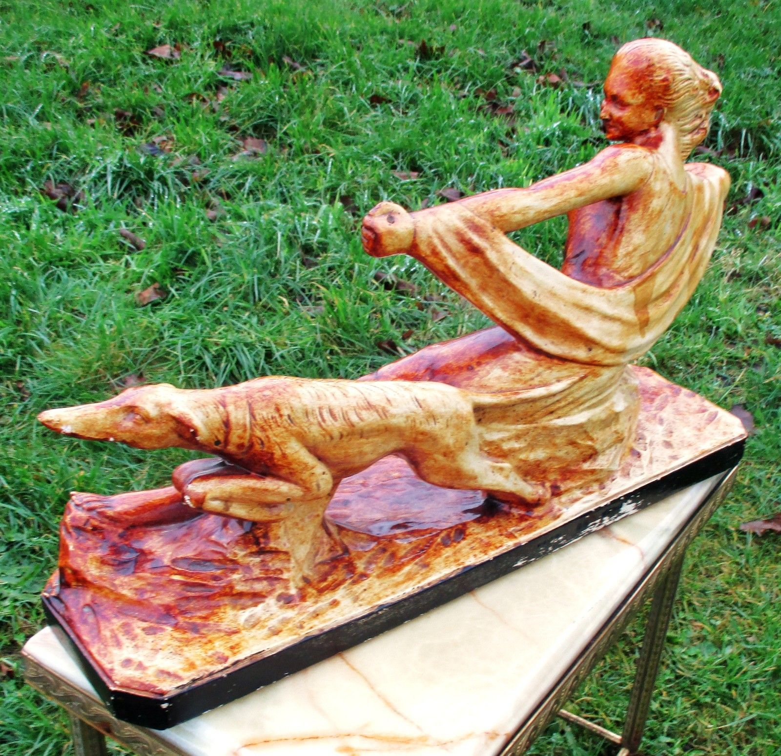 Plaster Statuette Diana Hound Goddess Hunter Dog Vintage Bauhaus Style photo buy